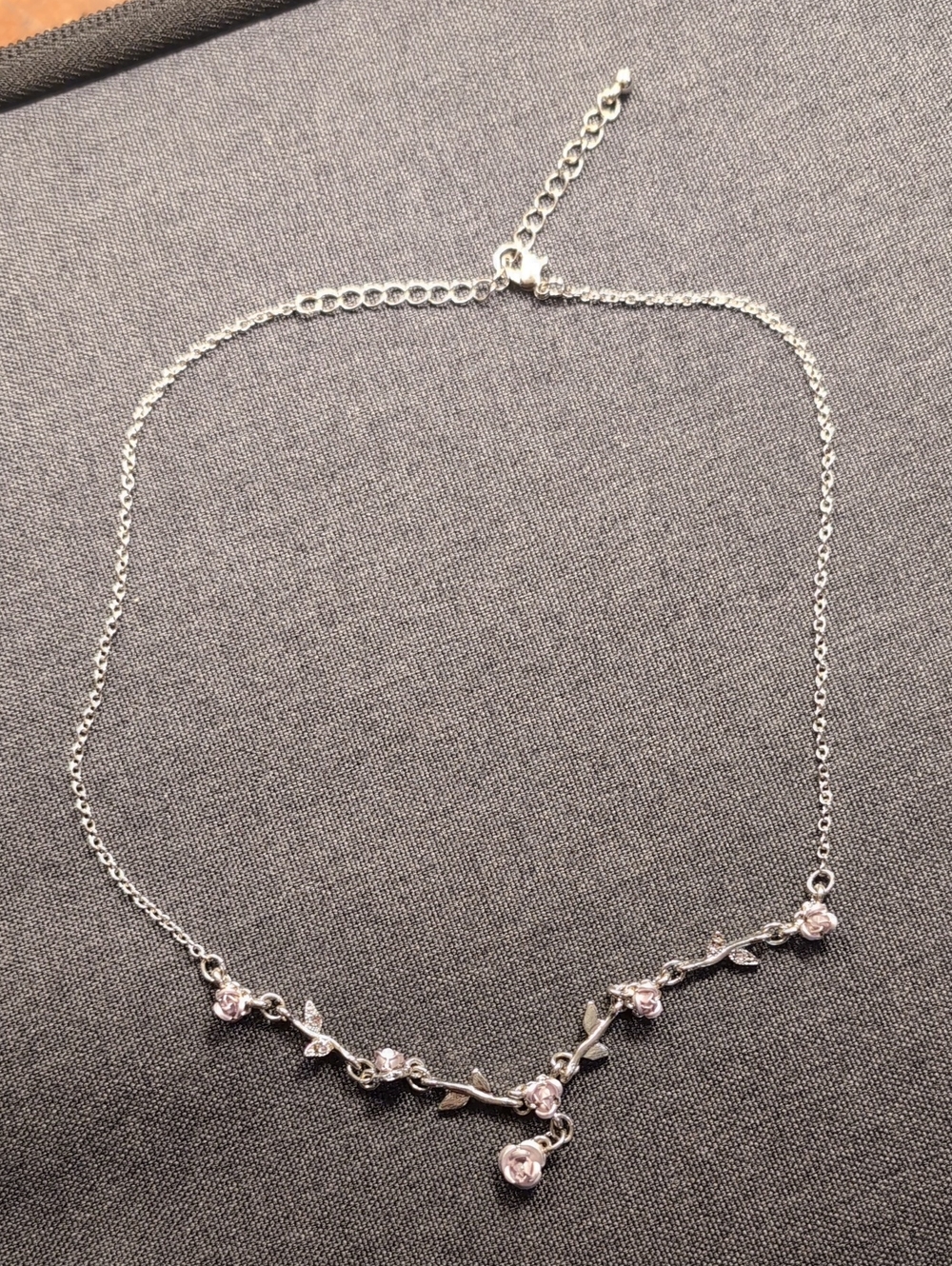 Delicate Silver Floral Necklace with Pink Crystals